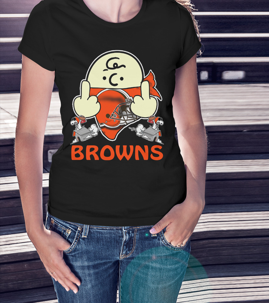 Cleveland Browns Cartoon Helmet Icon With Saluting Snoopy Duo T-Shirt