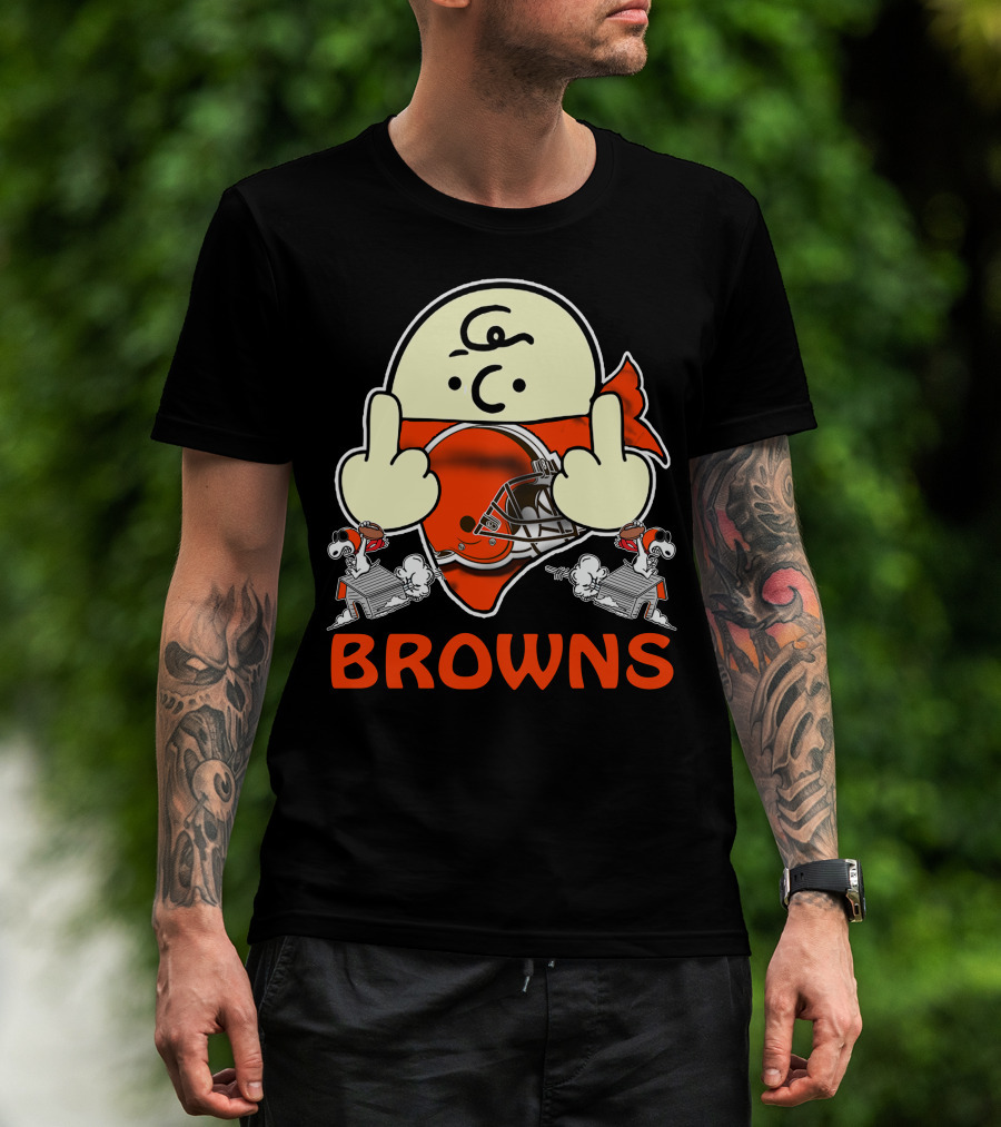 Cleveland Browns Cartoon Helmet Icon With Saluting Snoopy Duo T-Shirt