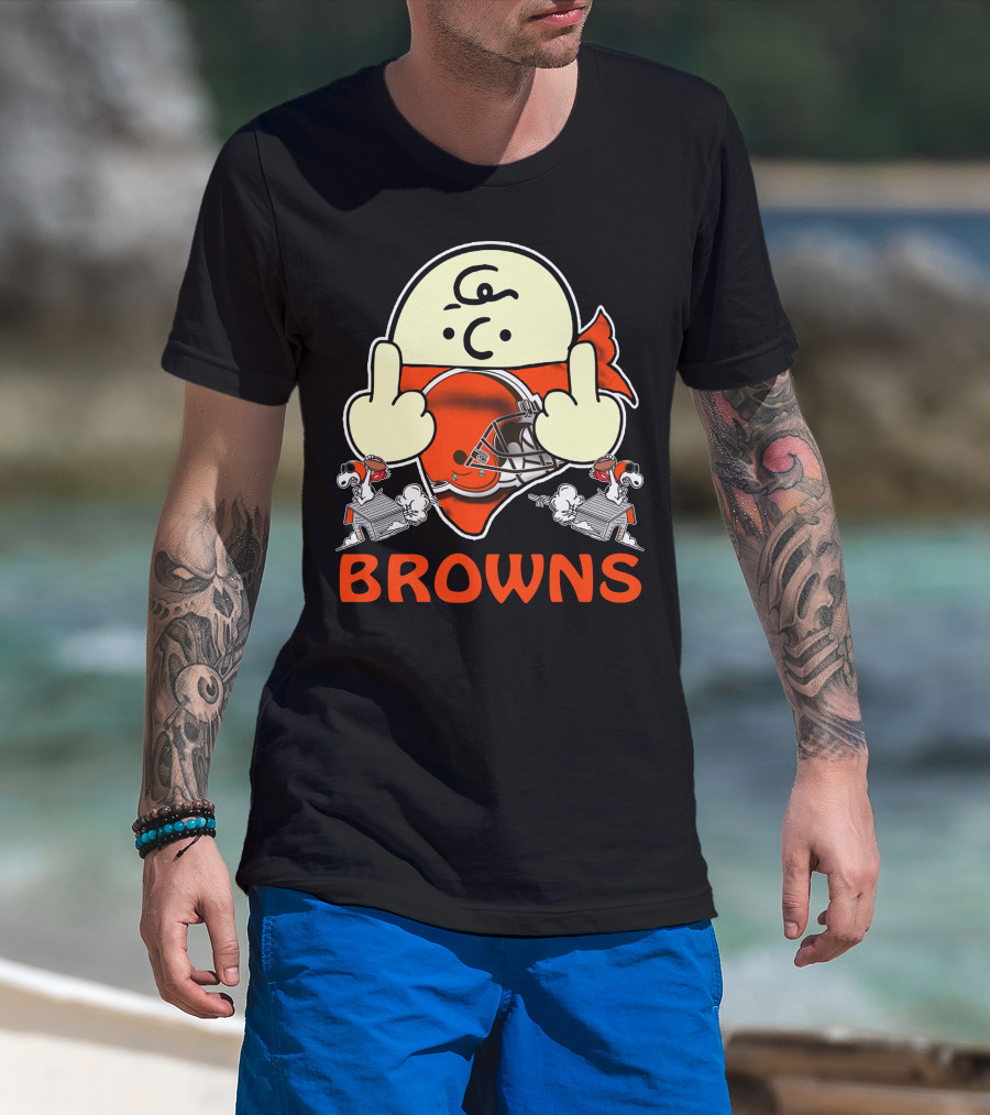 Cleveland Browns Cartoon Helmet Icon With Saluting Snoopy Duo T-Shirt