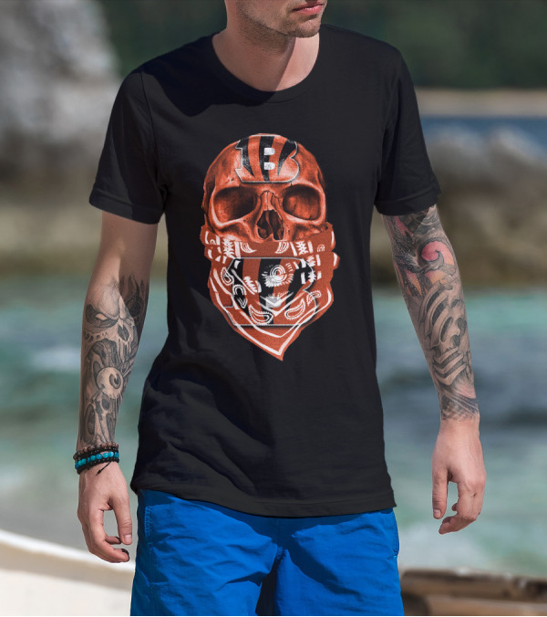 Cincinnati Bengals Skull Bandana Fan T-Shirt