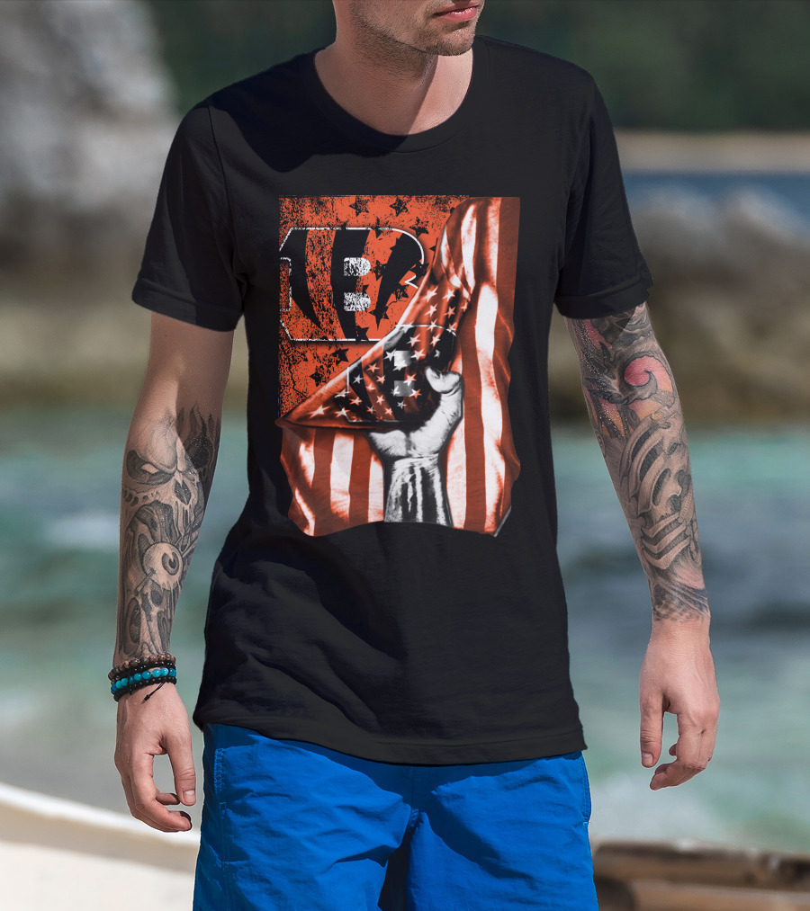 Cincinnati Bengals American Flag Emblem Bengals Logo Stars And Stripes T-Shirt