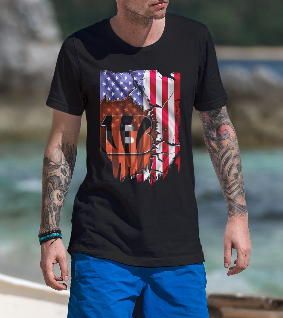 Cincinnati Bengals American Flag Crack Pattern Theme T-Shirt