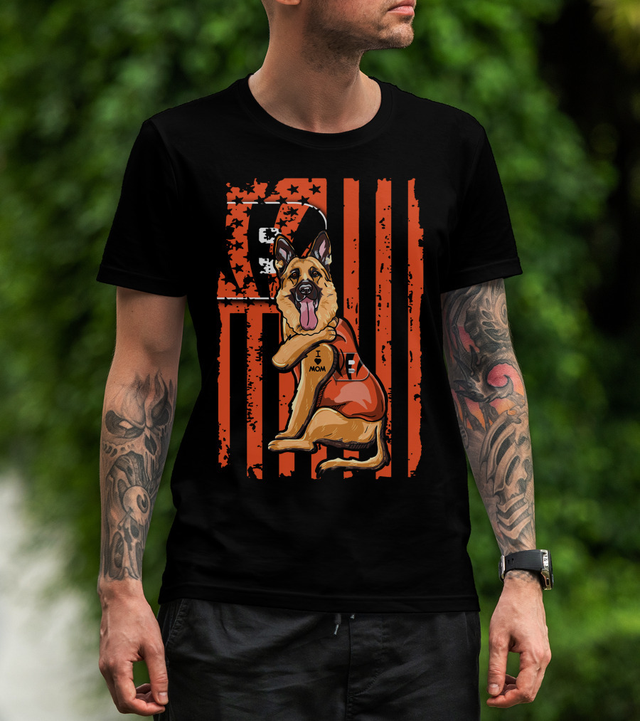 German Shepherd I Heart Mom Cincinnati Bengals Stripes And Stars T-Shirt