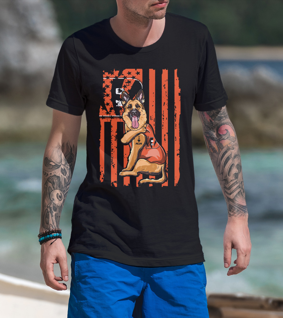 German Shepherd I Heart Mom Cincinnati Bengals Stripes And Stars T-Shirt