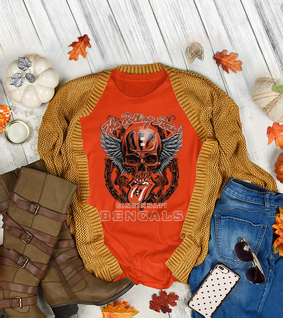 The Rolling Stones Cincinnati Bengals Nfl Collaboration With Skull And Wings T-Shirt