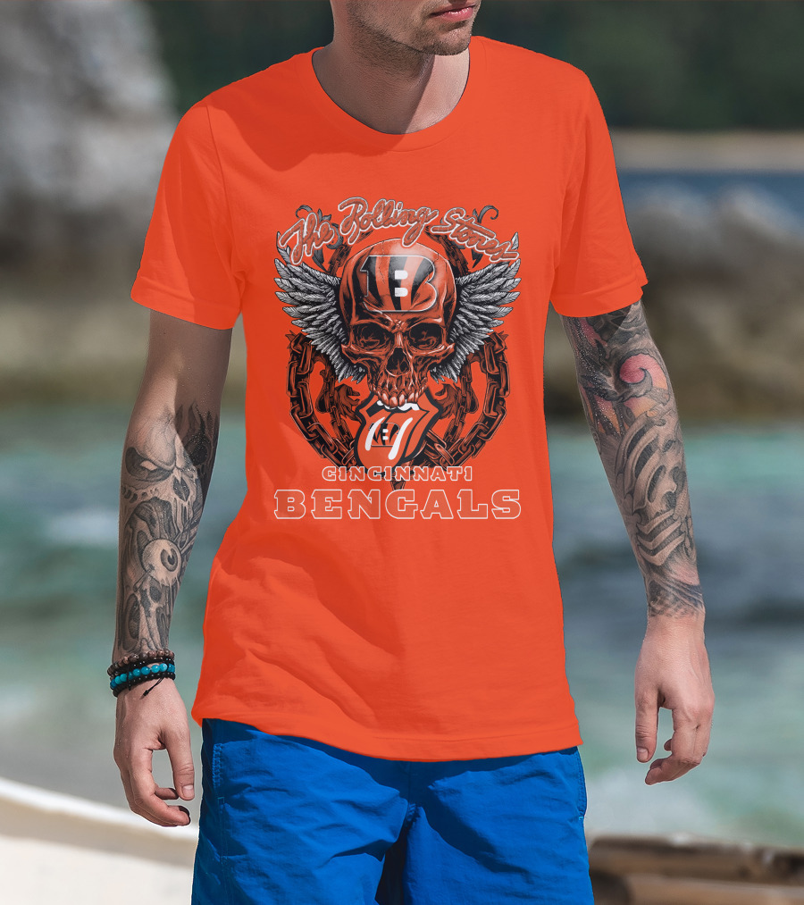 The Rolling Stones Cincinnati Bengals Nfl Collaboration With Skull And Wings T-Shirt
