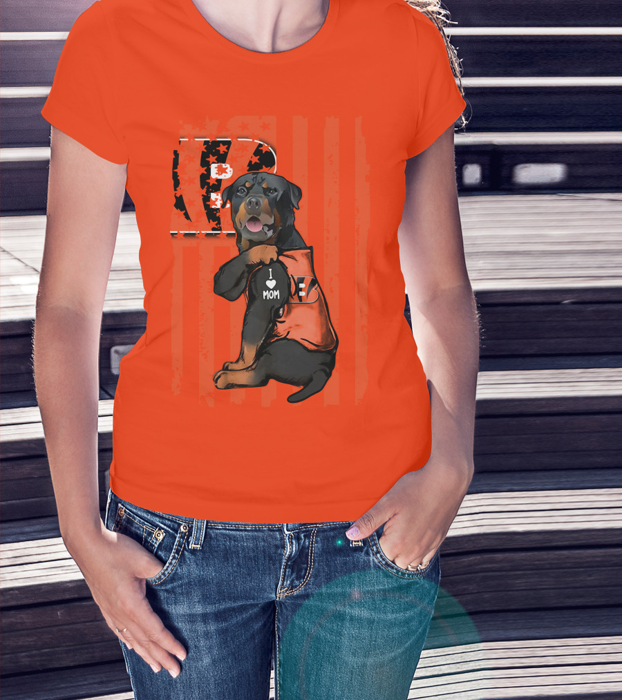 Rottweiler I Love Mom Cincinnati Bengals Bp Usa Flag T-Shirt