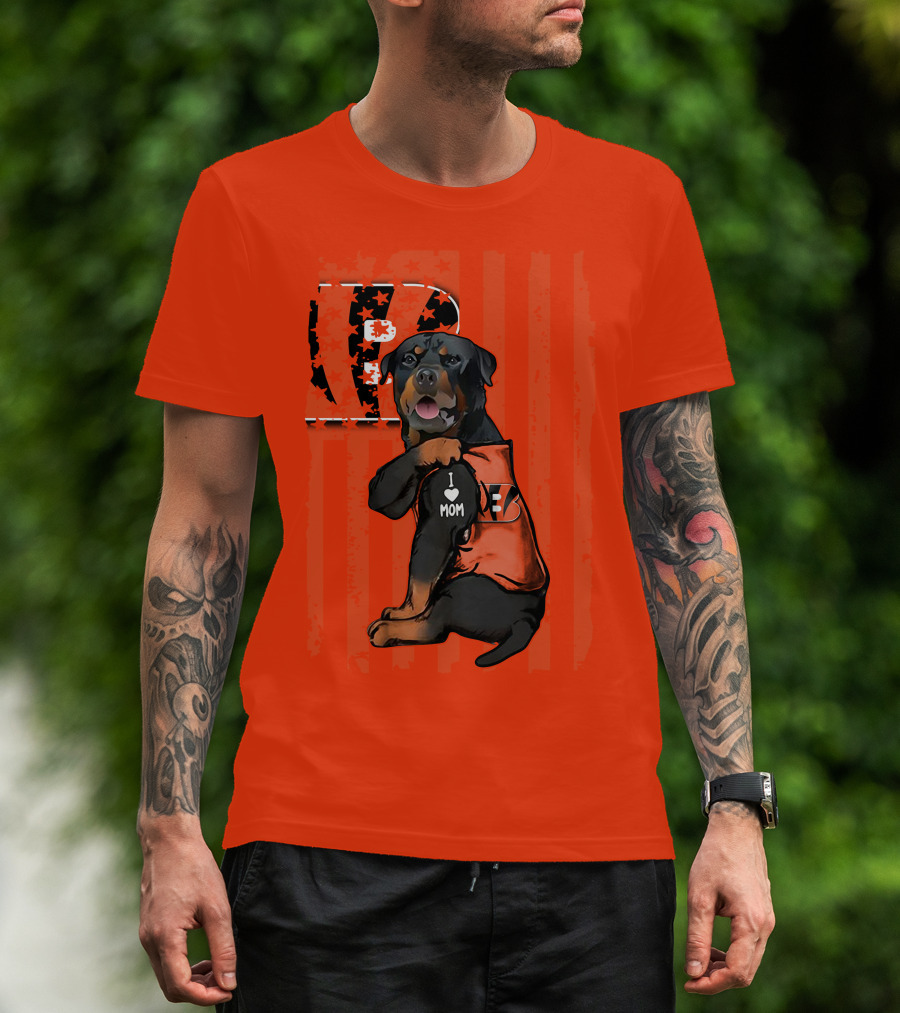 Rottweiler I Love Mom Cincinnati Bengals Bp Usa Flag T-Shirt
