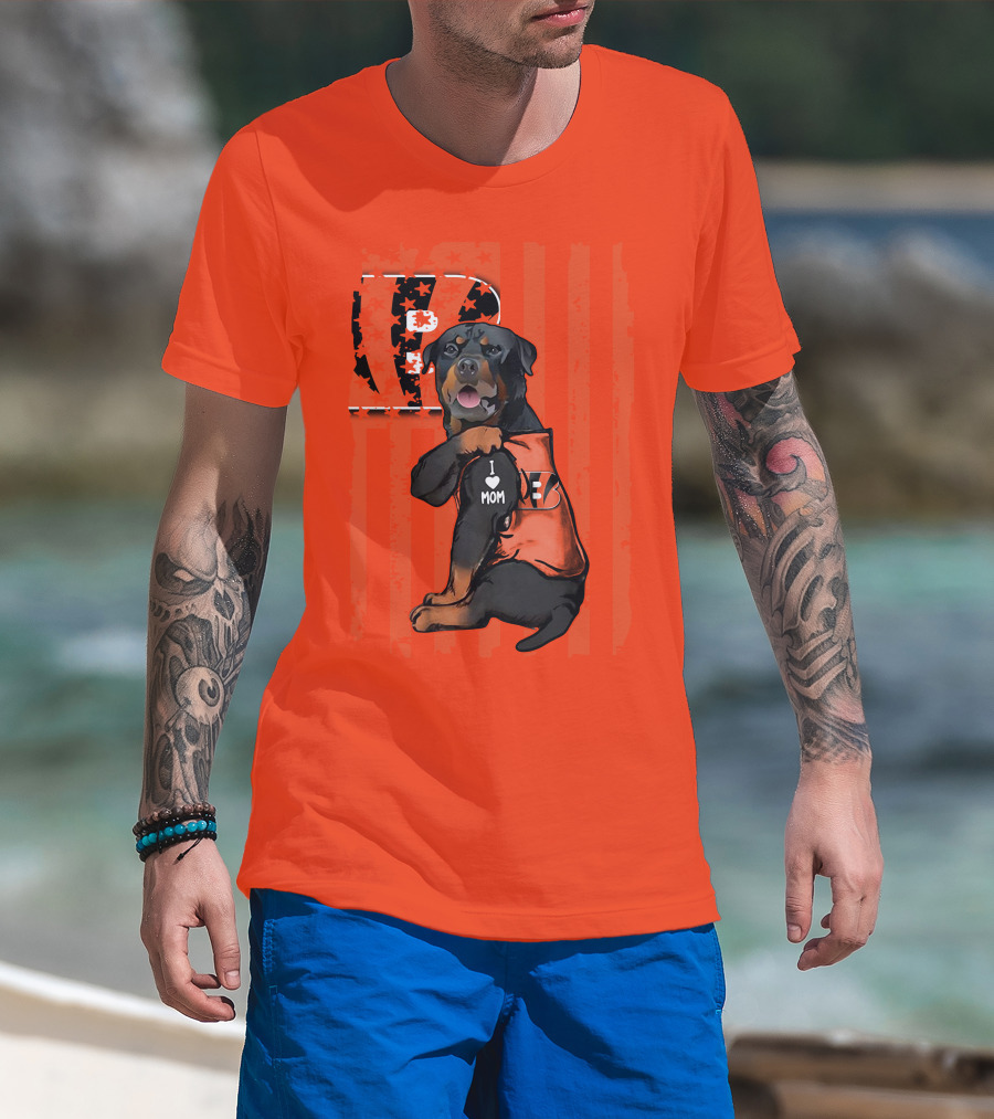 Rottweiler I Love Mom Cincinnati Bengals Bp Usa Flag T-Shirt