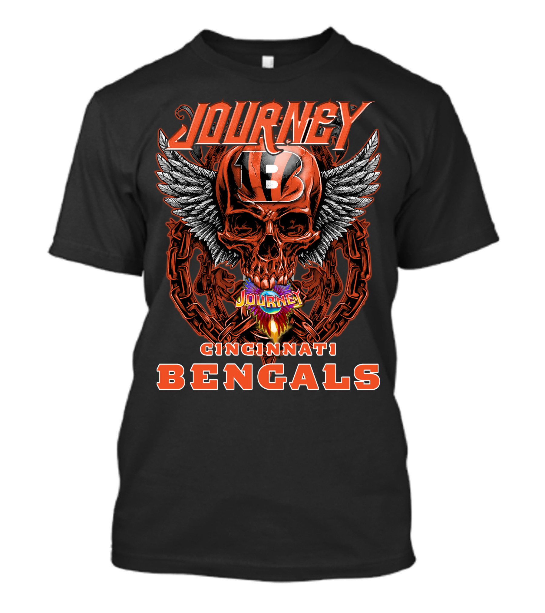 Journey Cincinnati Bengals Skull Wings Chain Flames T-Shirt