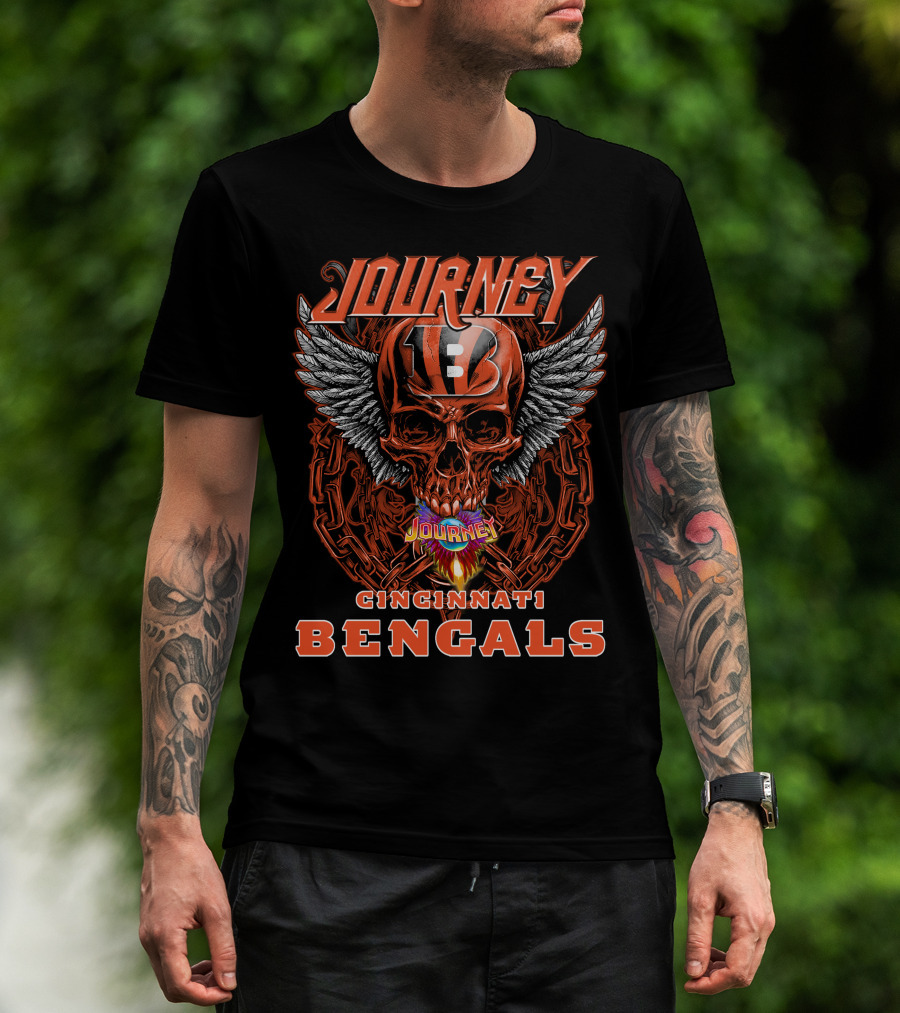 Journey Cincinnati Bengals Skull Wings Chain Flames T-Shirt