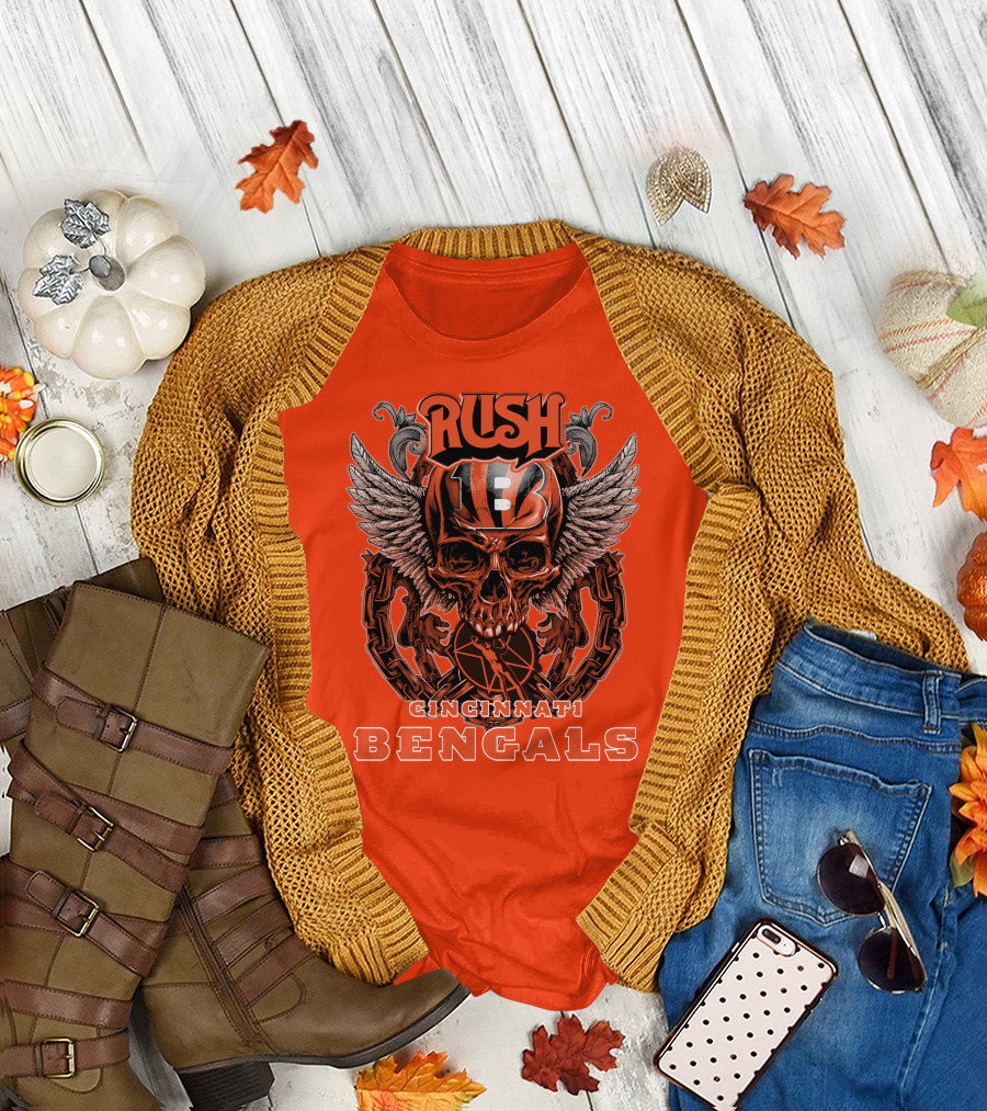 Rush Cincinnati Bengals Helmet Wings Skull T-Shirt