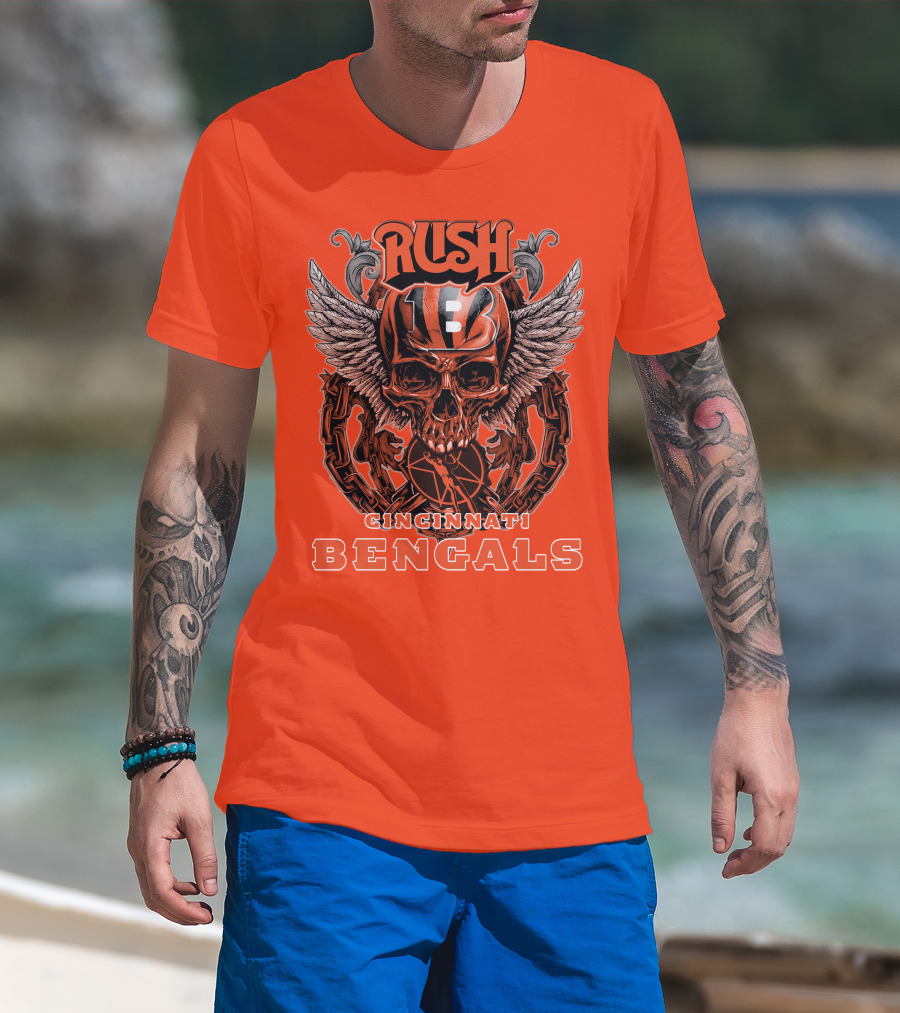 Rush Cincinnati Bengals Helmet Wings Skull T-Shirt