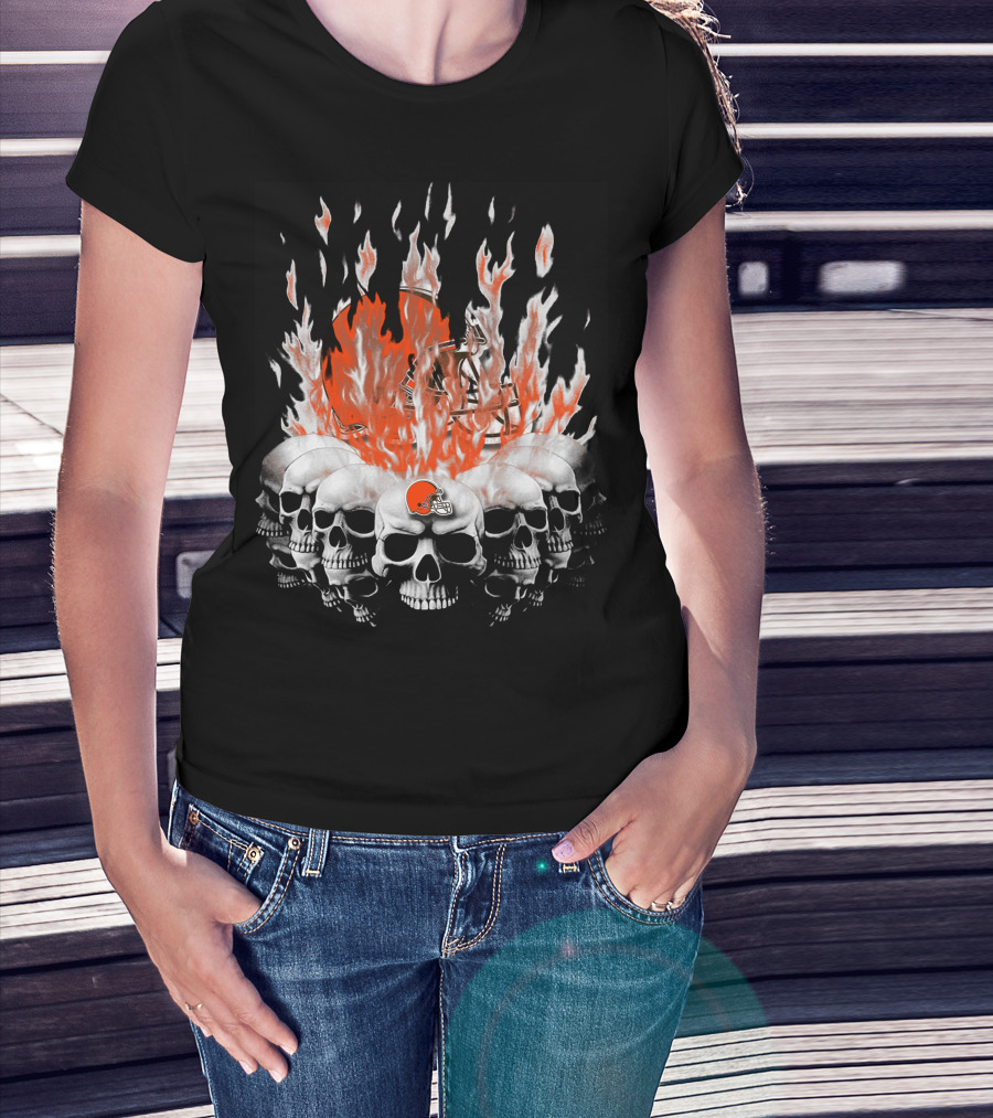 Cleveland Browns 37 Flaming Skull Helmet T-Shirt