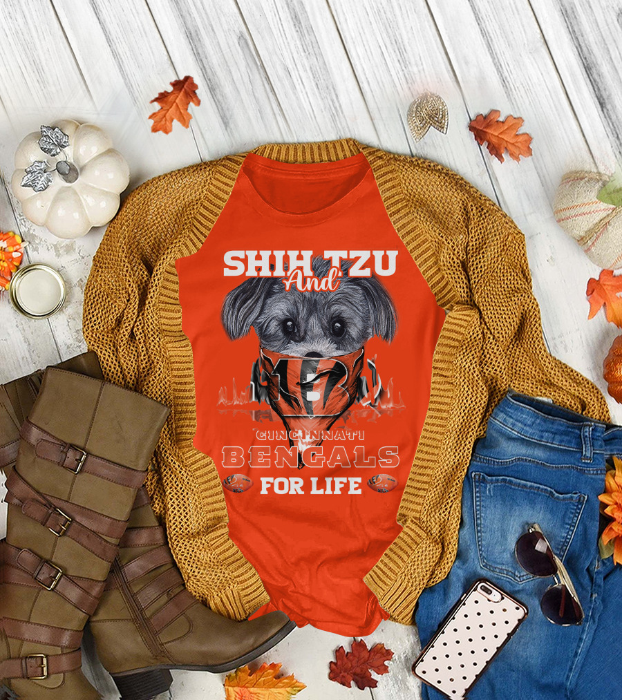 Shih Tzu And Cincinnati Bengals For Life T-Shirt