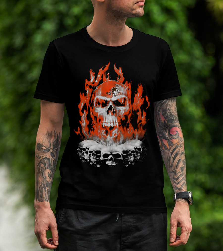 Cleveland Browns Skull Fire Helmet 38 T-Shirt