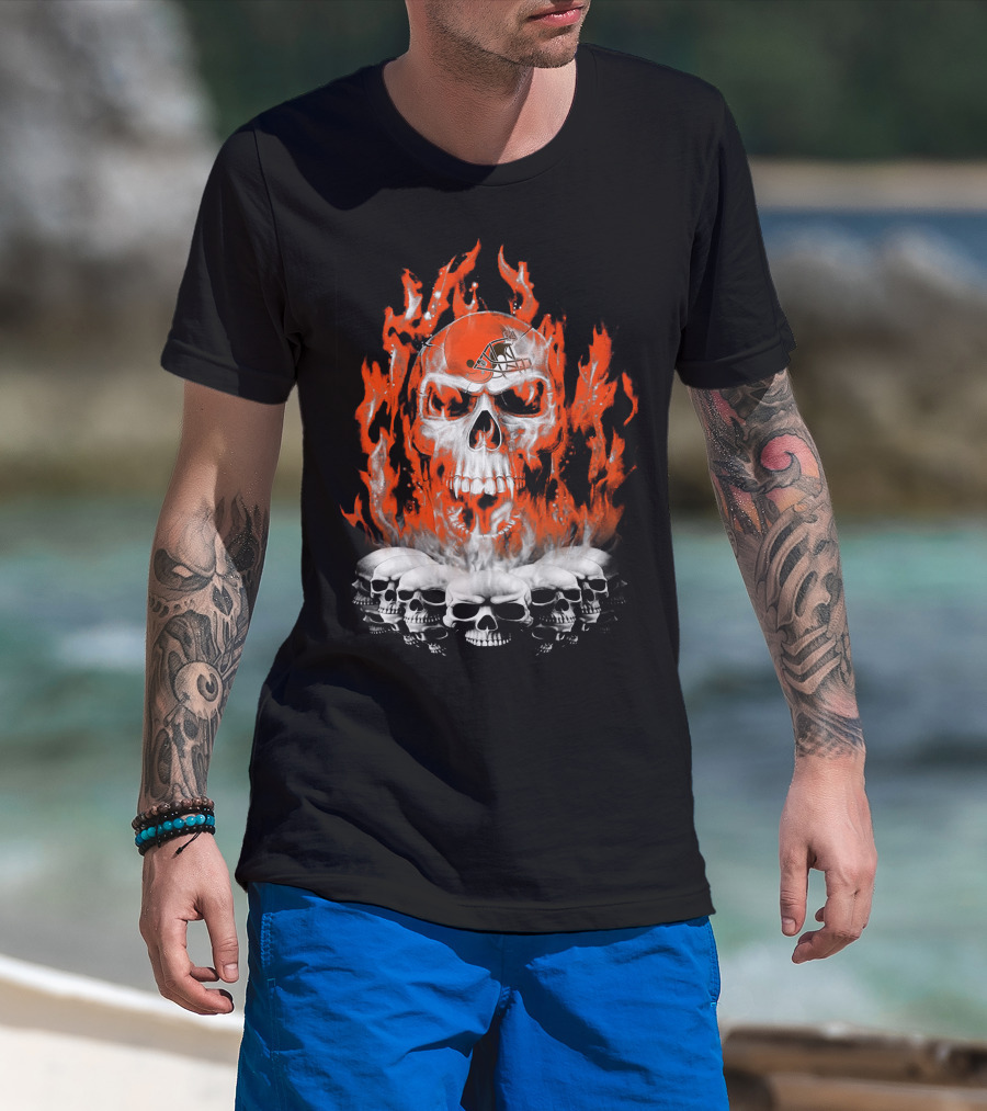 Cleveland Browns Skull Fire Helmet 38 T-Shirt