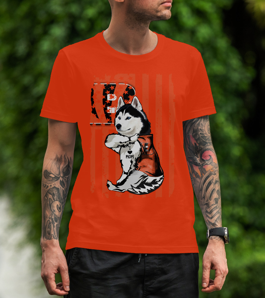 Cincinnati Bengals Siberian Husky I Love Mom Fan T-Shirt