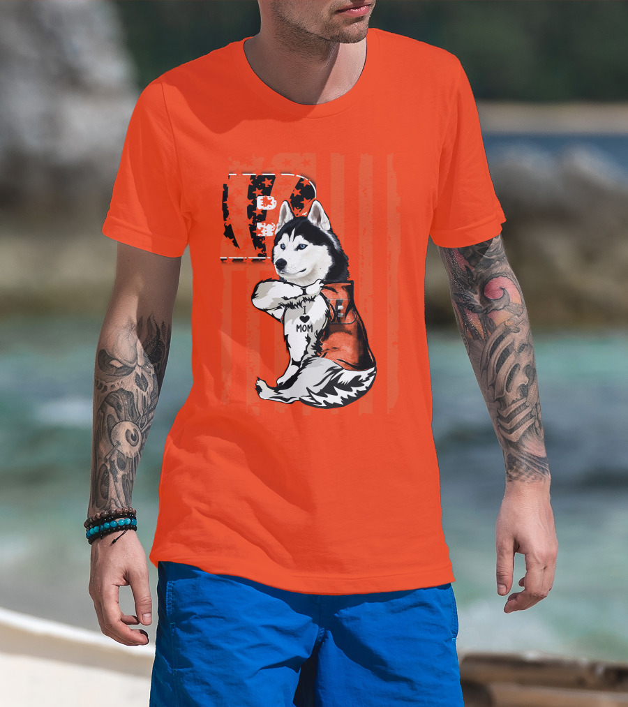 Cincinnati Bengals Siberian Husky I Love Mom Fan T-Shirt