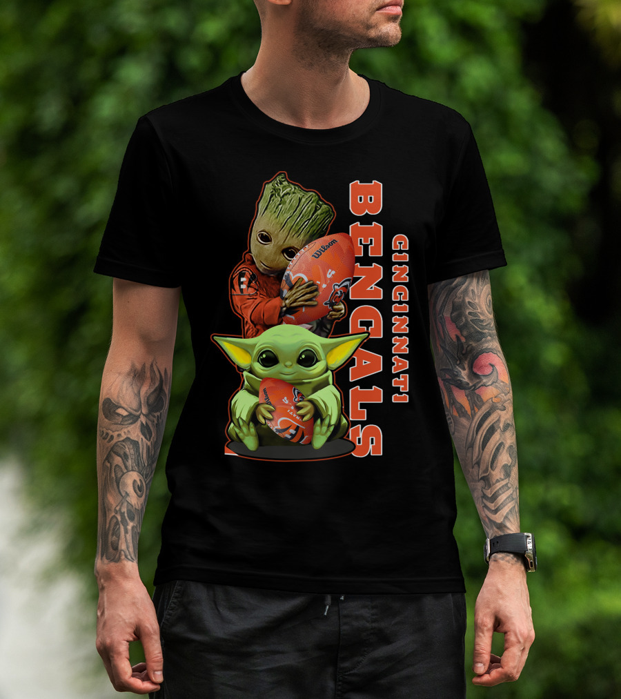 Cincinnati Bengals Baby Yoda Groot Football T-Shirt