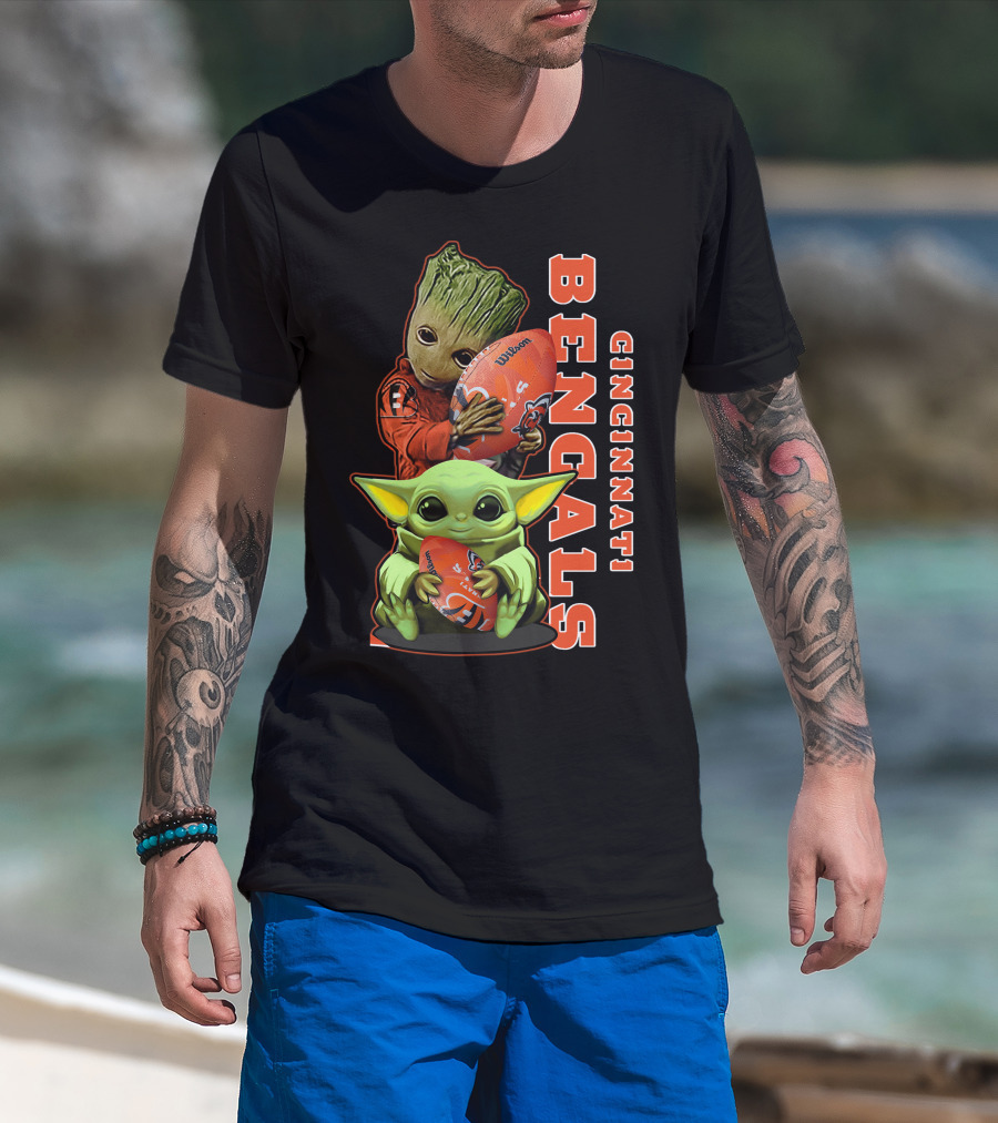 Cincinnati Bengals Baby Yoda Groot Football T-Shirt