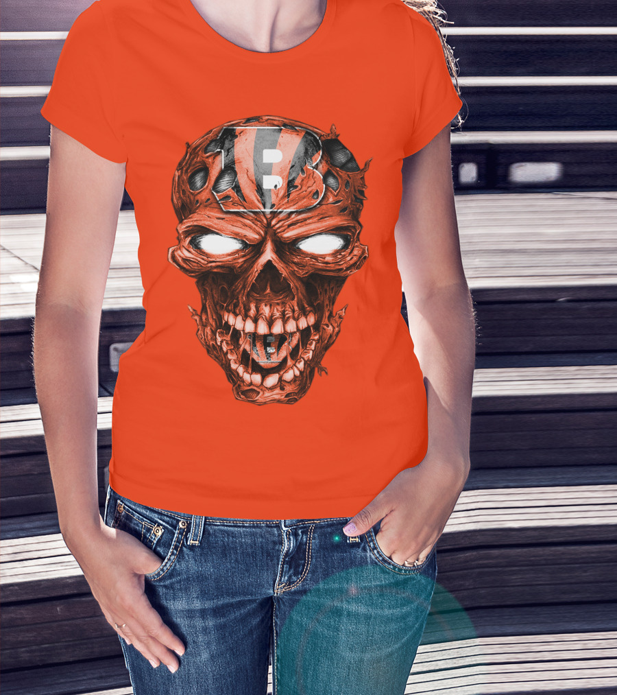 Cincinnati Bengals Skull V2 Creepy Horror Fan Gear T-Shirt