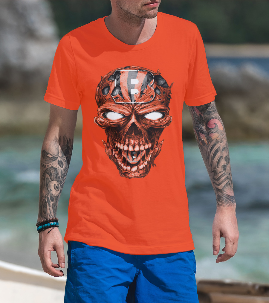 Cincinnati Bengals Skull V2 Creepy Horror Fan Gear T-Shirt