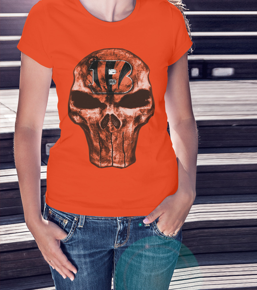 Skull Cincinnati Bengals Logo On Bold Orange T-Shirt