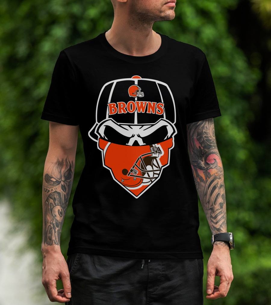 Browns Helmet Skull Mask With Football Theme T-Shirt