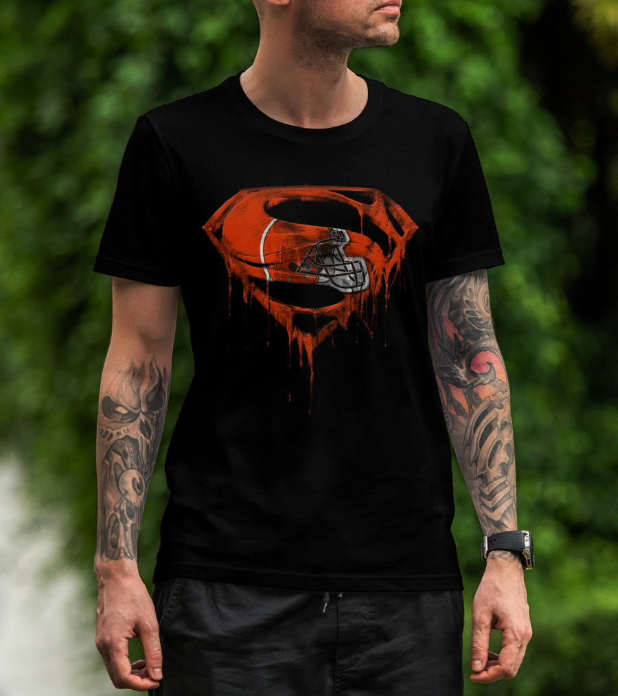 Cleveland Browns Helmet Dripping Superman Logo T-Shirt