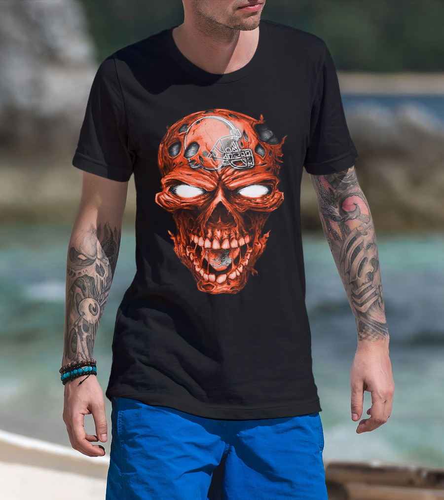 Cleveland Browns Skull With Football Helmet T-Shirt