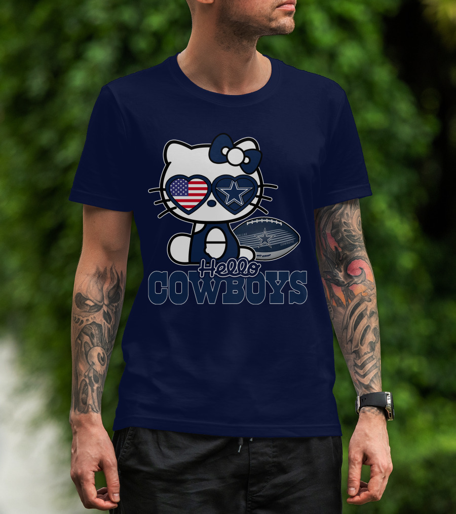 Hellokitty Hello Cowboys Dallas Football Stars USA Flag Glasses Football T-Shirt
