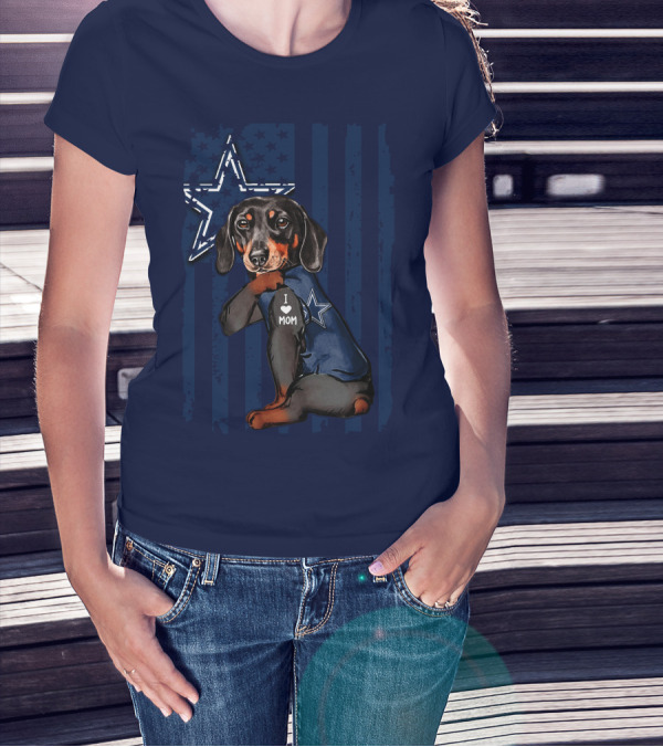 Dachshund I Love Mom Dallas Cowboys Star Flag T-Shirt