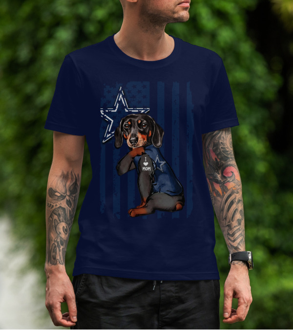 Dachshund I Love Mom Dallas Cowboys Star Flag T-Shirt
