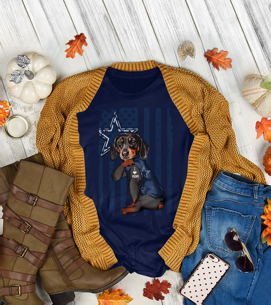 Dachshund I Love Mom Dallas Cowboys Star Flag T-Shirt
