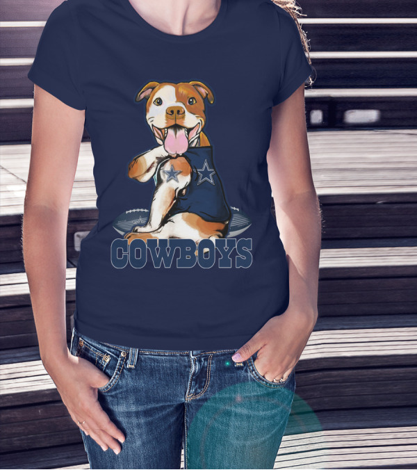 Pittbull Dallas Cowboys Pitbull Wearing Cowboys Jersey With Footballs T-Shirt