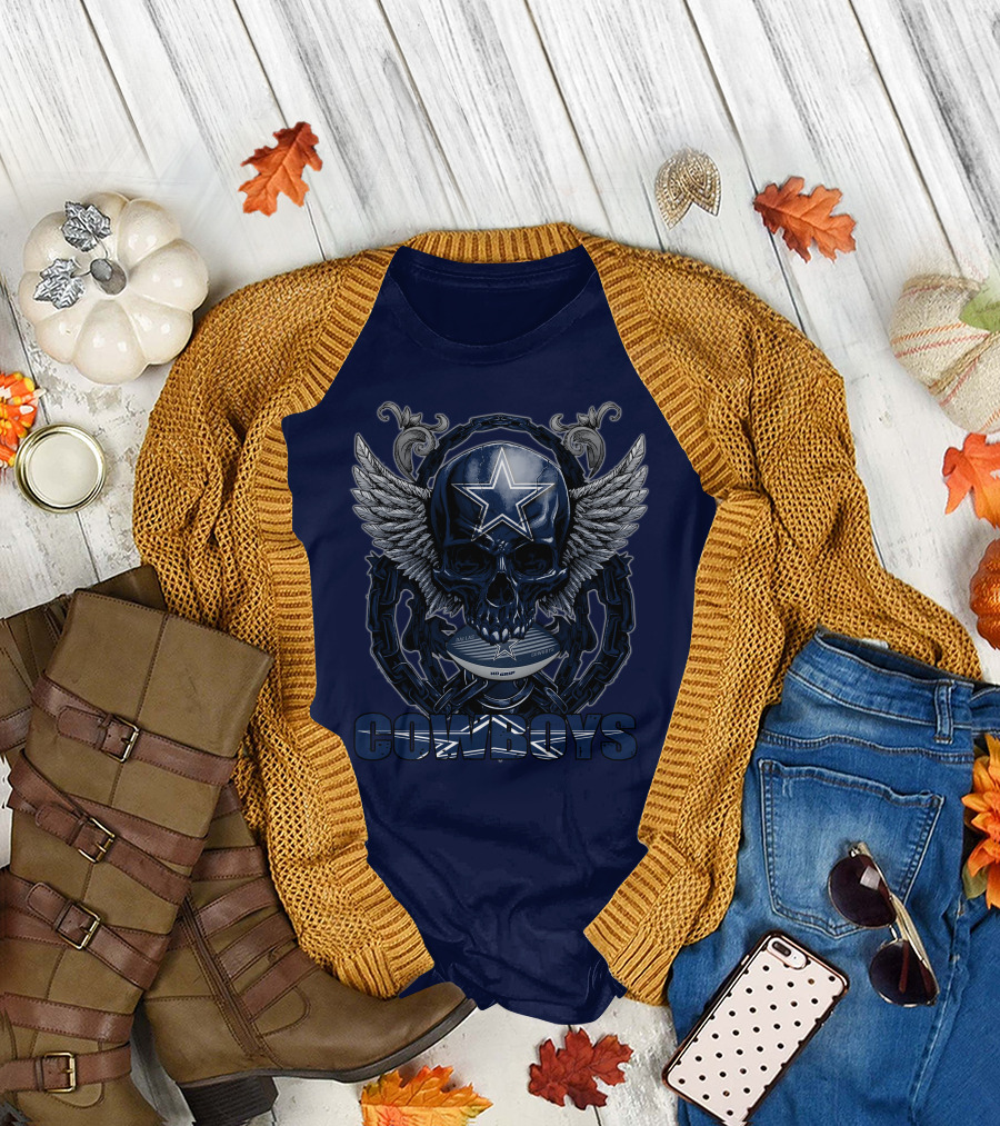 Skullfb Dallas Cowboys Wings Star Chain Crest T-Shirt