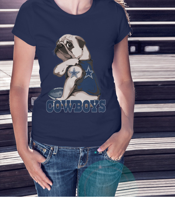 Pug In Dallas Cowboys Star Jersey With Football T-Shirt