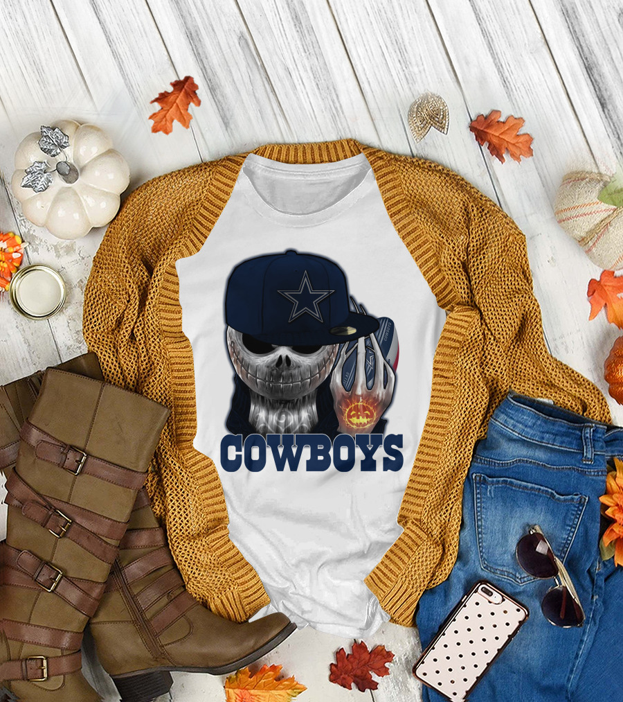 Jackskull Cowboys Halloween Star Football T-Shirt