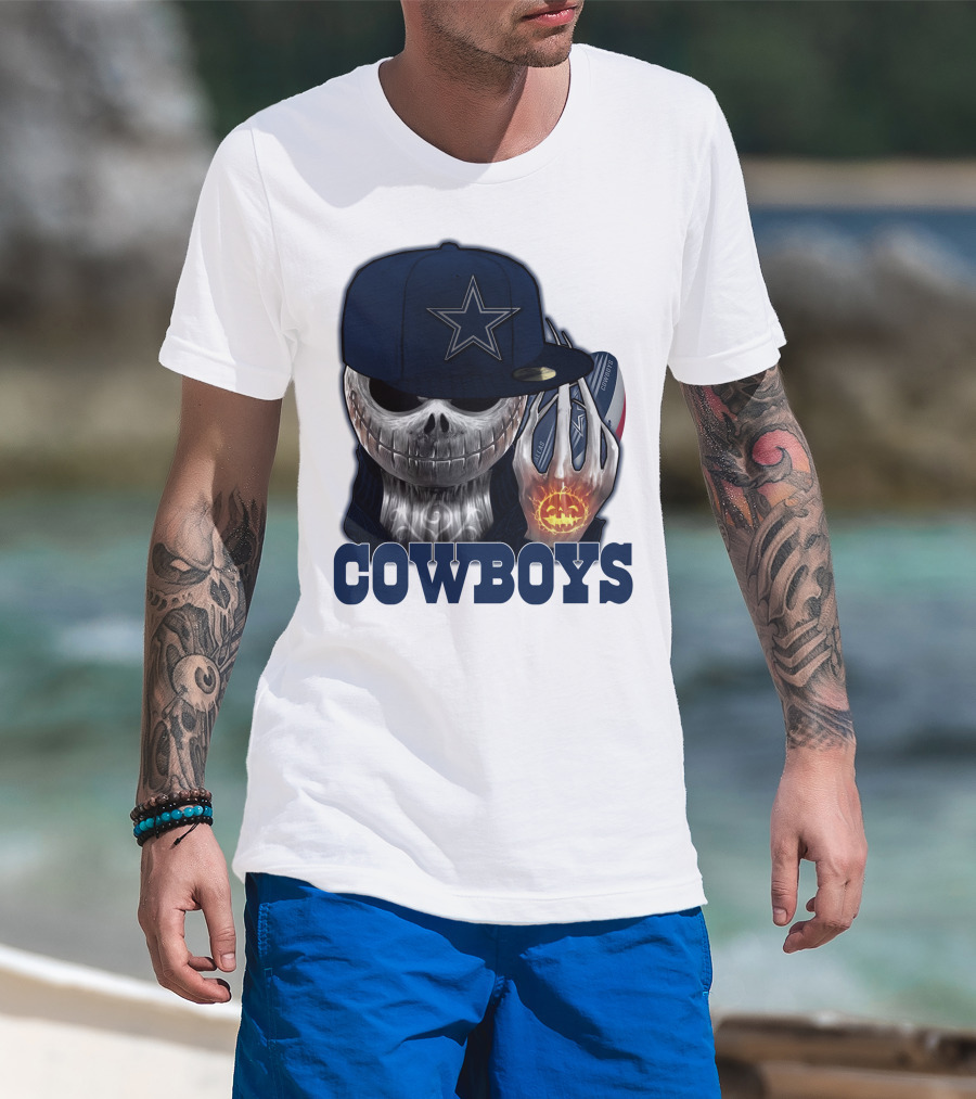 Jackskull Cowboys Halloween Star Football T-Shirt
