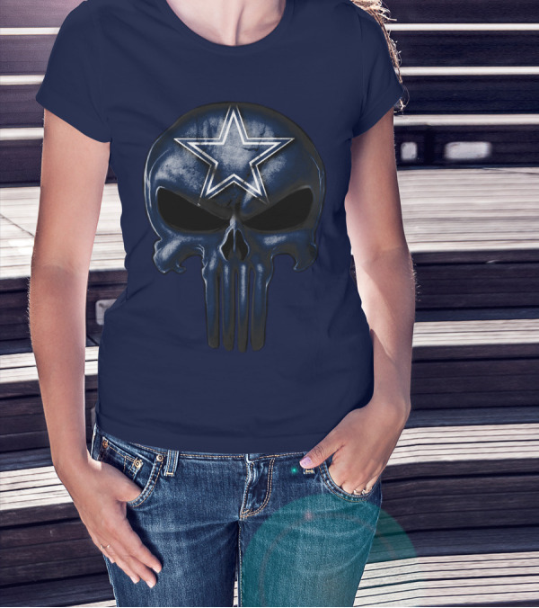 Skull Dallas Cowboys Star Logo Navy Background T-Shirt