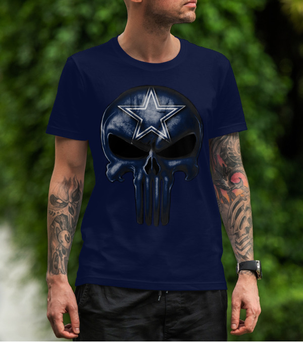 Skull Dallas Cowboys Star Logo Navy Background T-Shirt