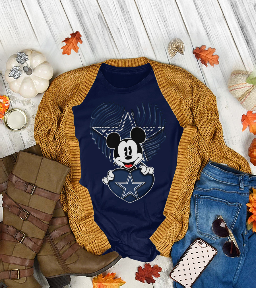 Mick Mouse Heart Star Dallas Cowboys T-Shirt