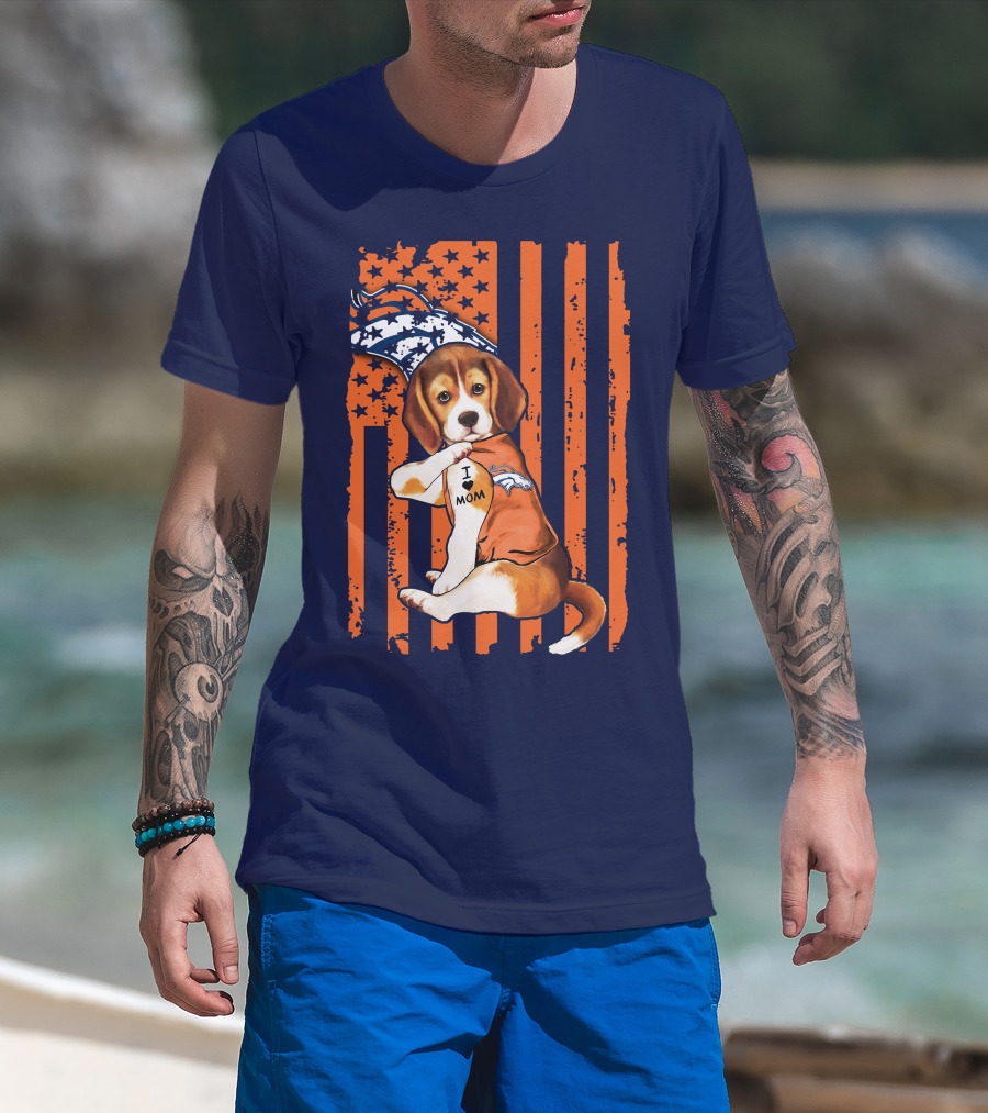 Beagle I Love Mom Denver Broncos T-Shirt
