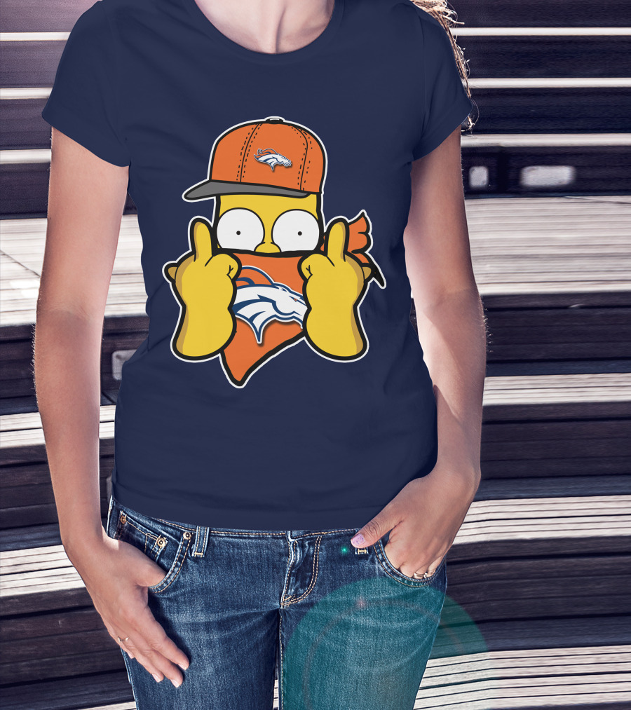 Denver Broncos Homer Simpson Middle Finger Gesture T-Shirt