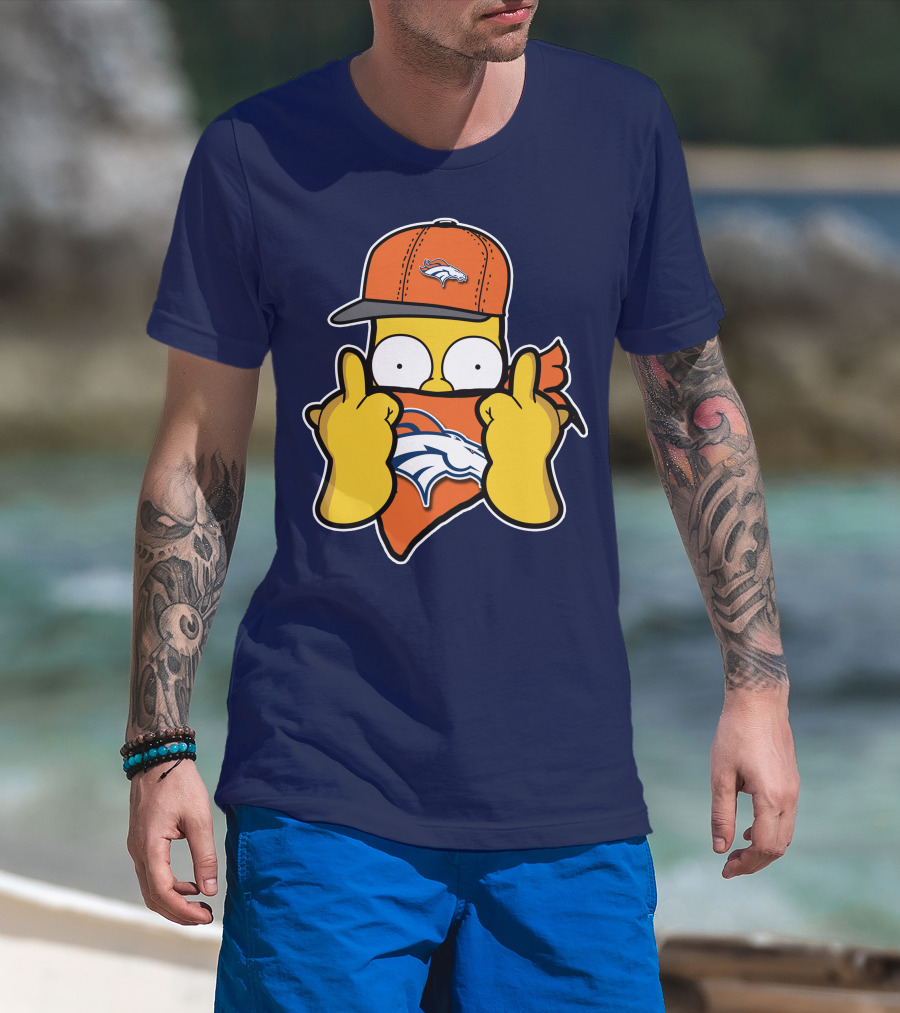 Denver Broncos Homer Simpson Middle Finger Gesture T-Shirt