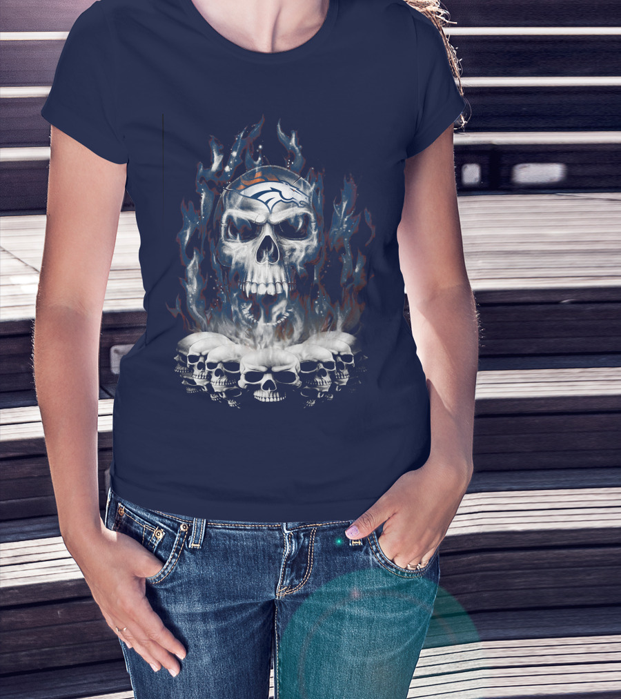Denver Broncos Flaming Skull T-Shirt