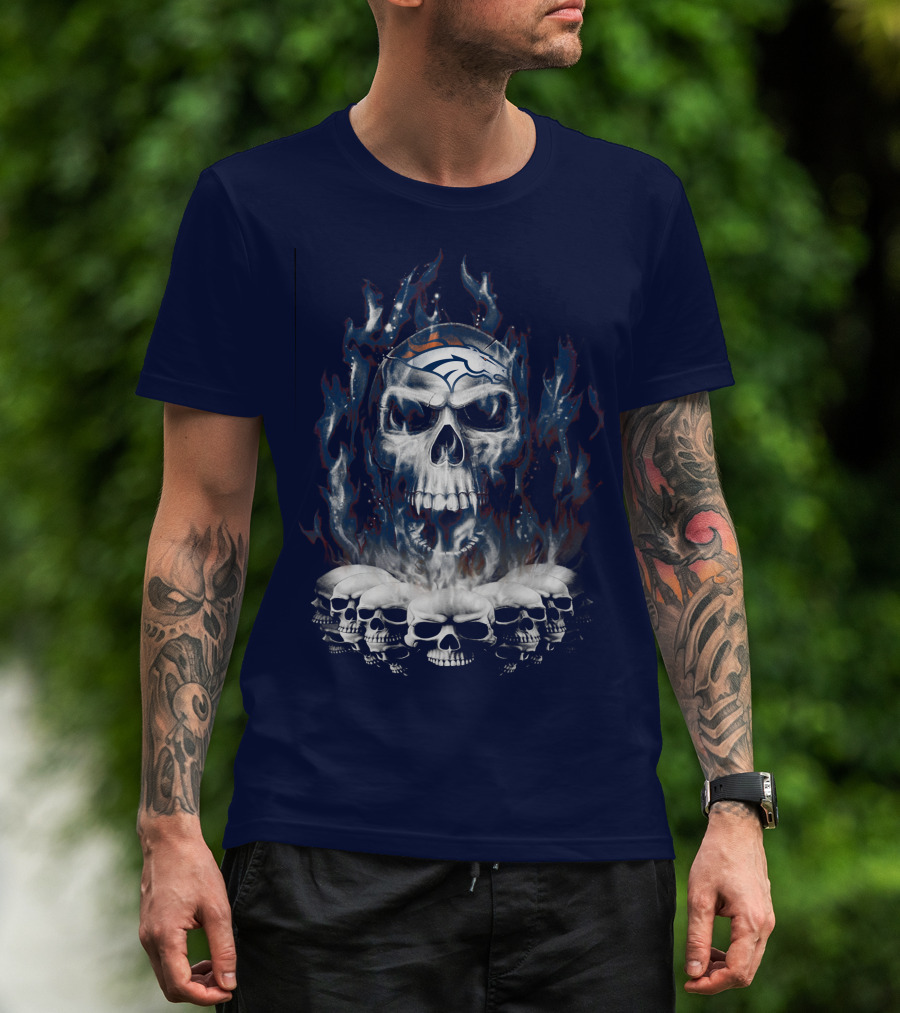 Denver Broncos Flaming Skull T-Shirt