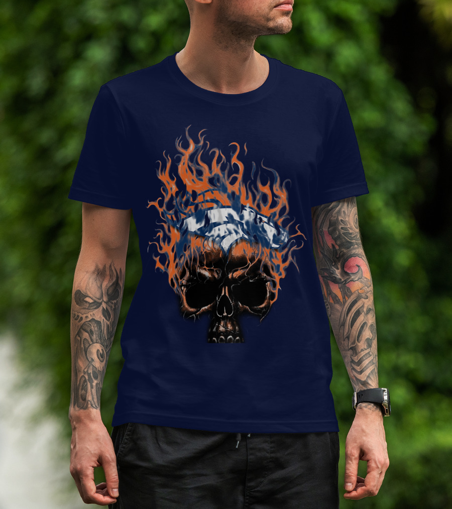 Denver Broncos 37 Fire Skull Flame Helmet T-Shirt