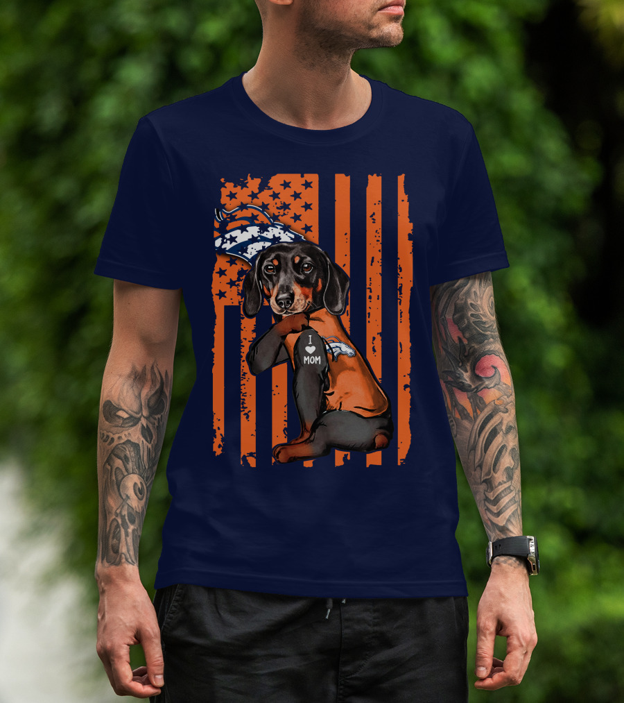 Dachshund Denver Broncos I Love Mom T-Shirt